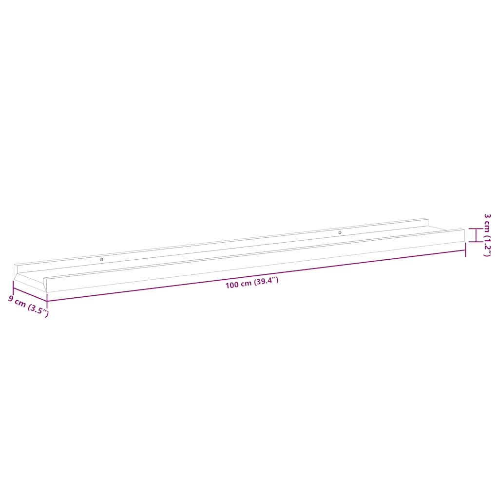 Wandregale 2 Stk. Schwarz 100x9x3 cm