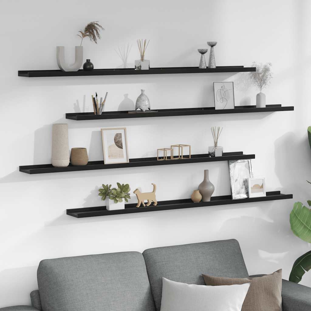 Wandregale 4 Stk. Schwarz 115x9x3 cm