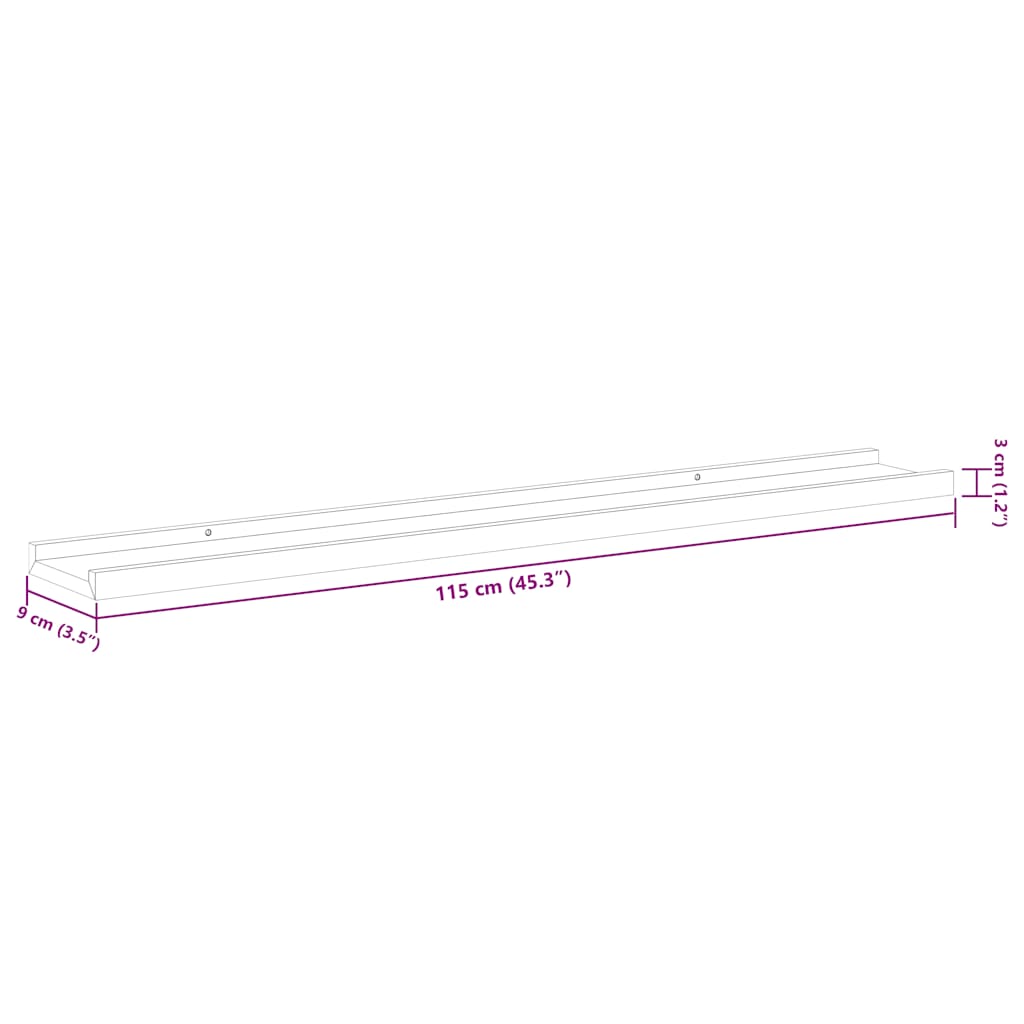 Wandregale 4 Stk. Schwarz 115x9x3 cm