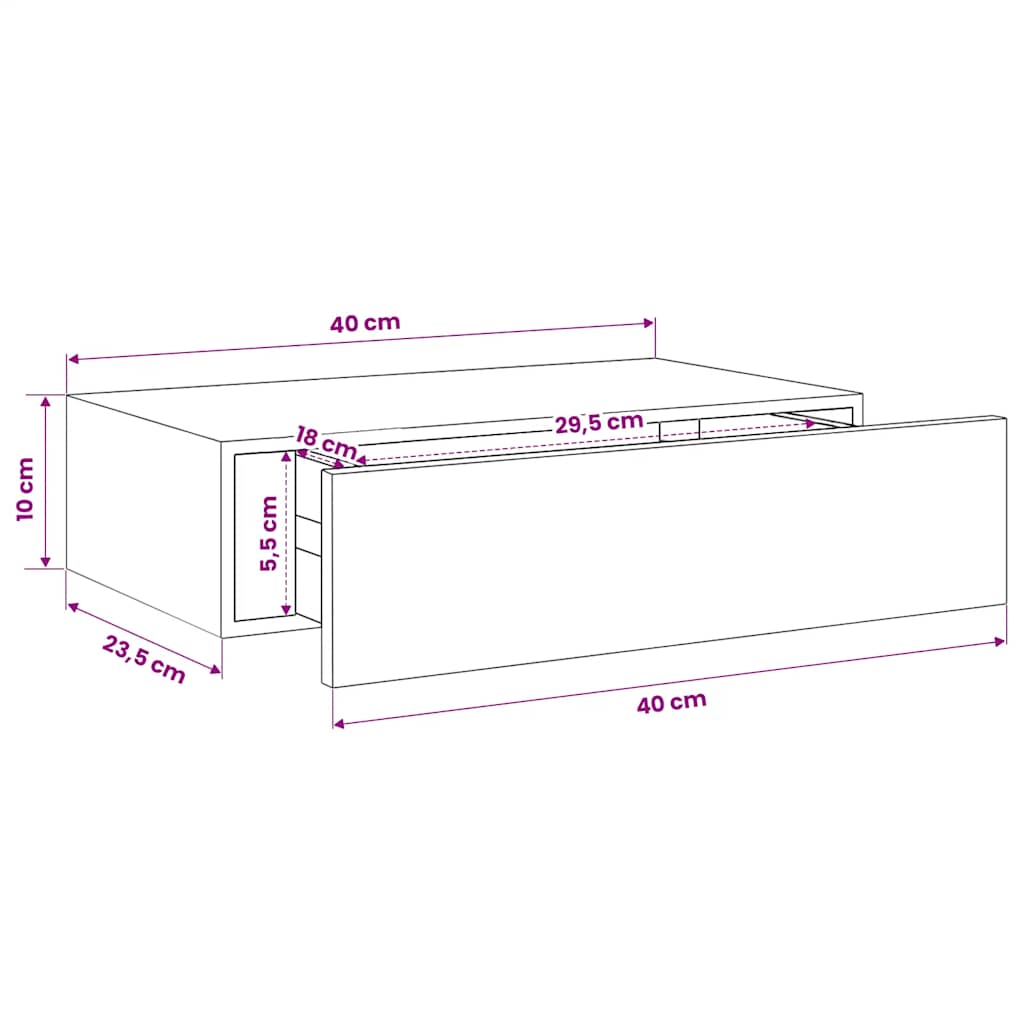 Wandregal mit Schublade Weiß 40x23,5x10 cm MDF