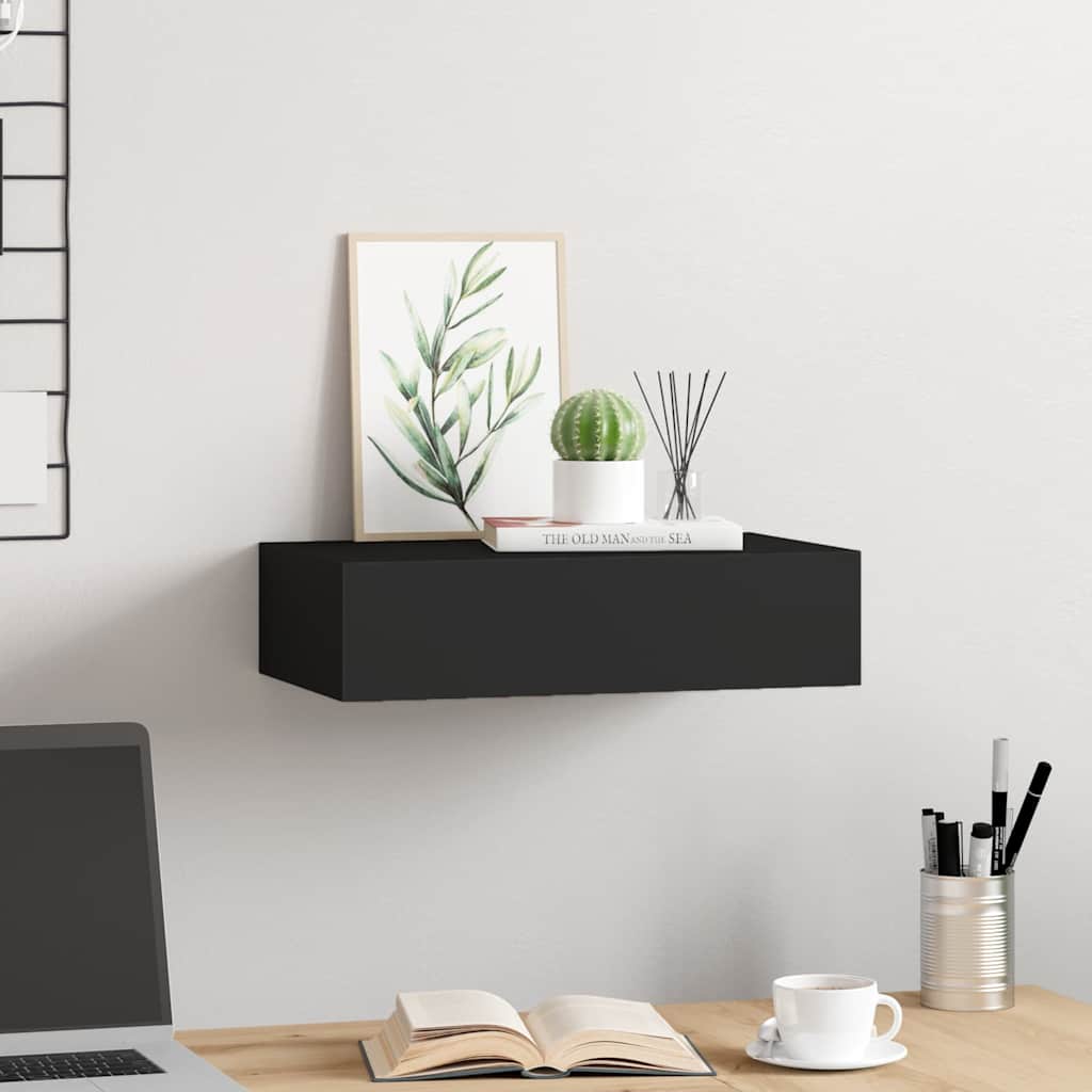 Wandregal mit Schublade Schwarz 40x23,5x10 cm MDF