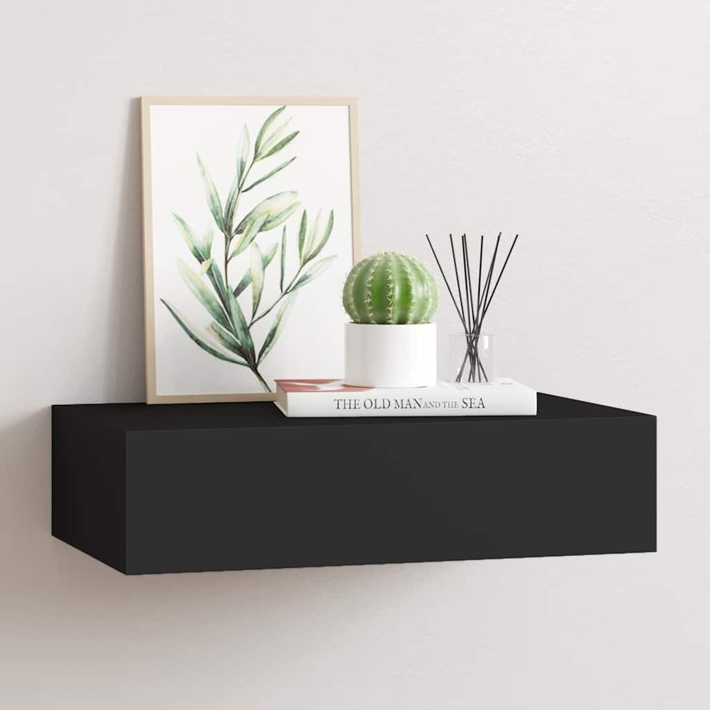 Wandregal mit Schublade Schwarz 40x23,5x10 cm MDF