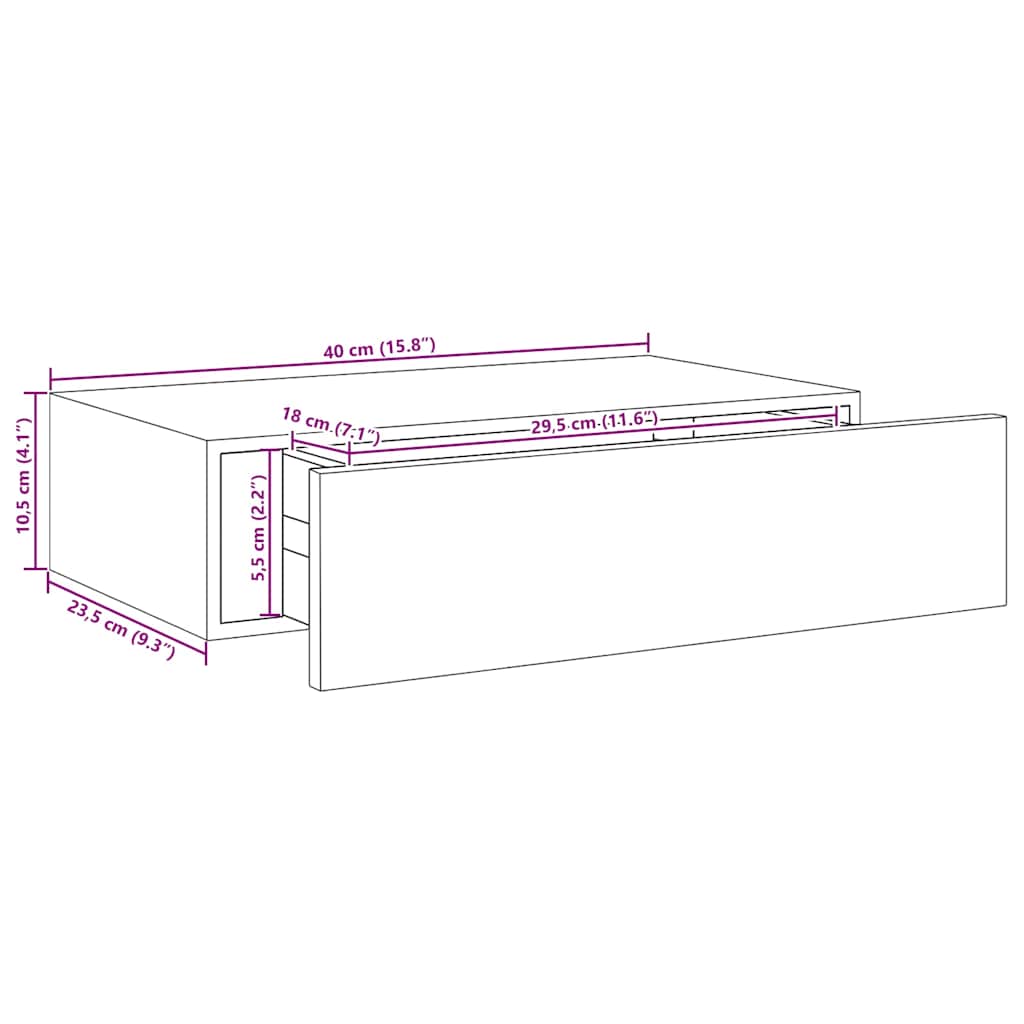 Wandregal mit Schublade Grau 40x23,5x10 cm MDF