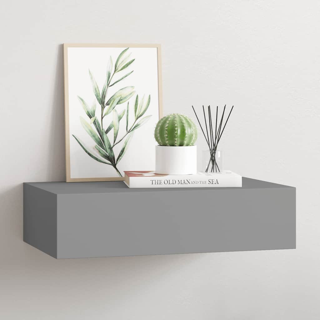 Wandregal mit Schublade Grau 40x23,5x10 cm MDF
