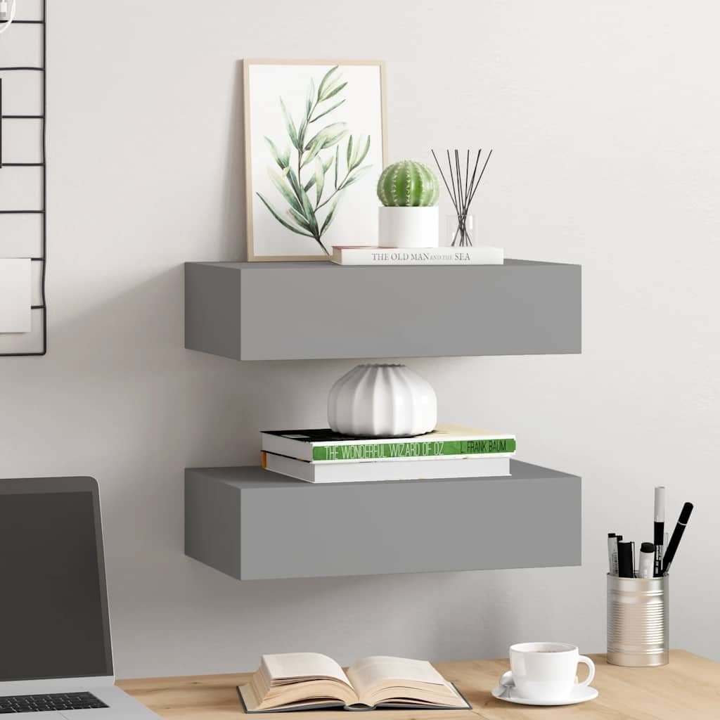Wandregale mit Schubladen 2 Stk. Grau 40x23,5x10 cm MDF