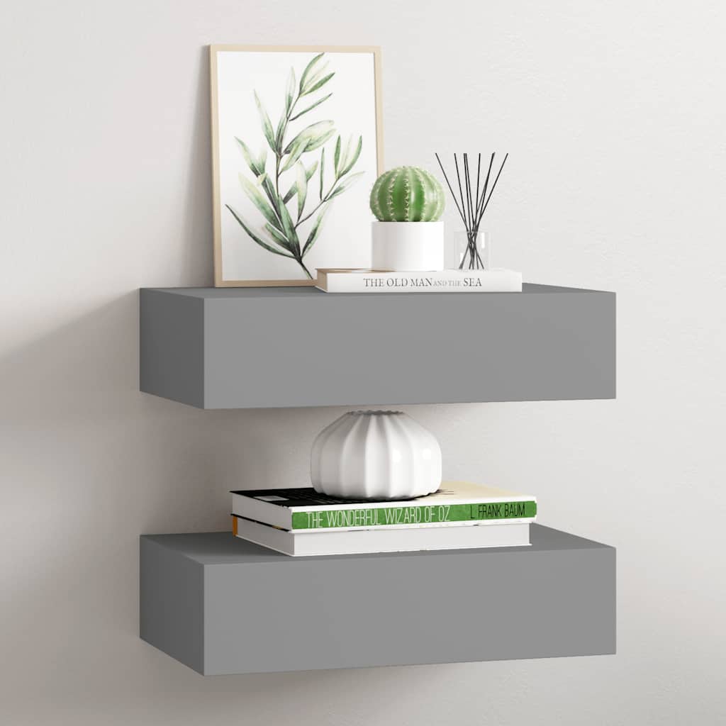Wandregale mit Schubladen 2 Stk. Grau 40x23,5x10 cm MDF