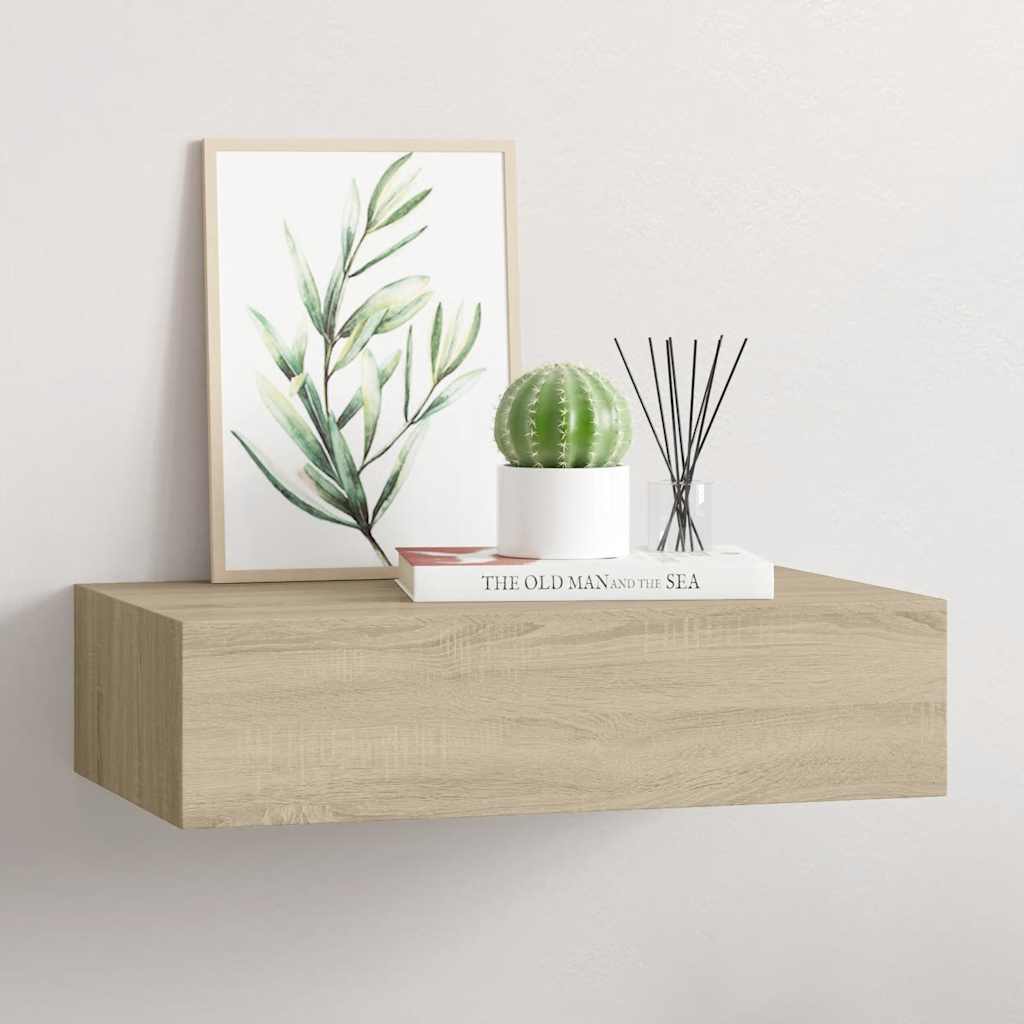Wandregal mit Schublade Eichen-Optik 40x23,5x10 cm MDF