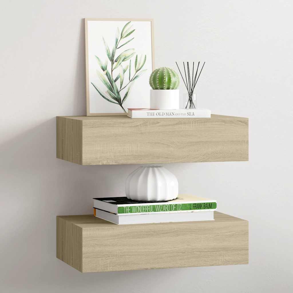 Wandregale mit Schubladen 2 Stk. Eichen-Optik 40x23,5x10 cm MDF