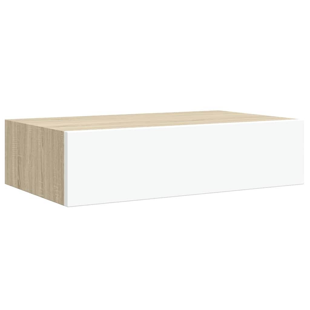Wandregale mit Schubladen 2 Stk. Eichen-Optik Weiß 40x23,5x10cm