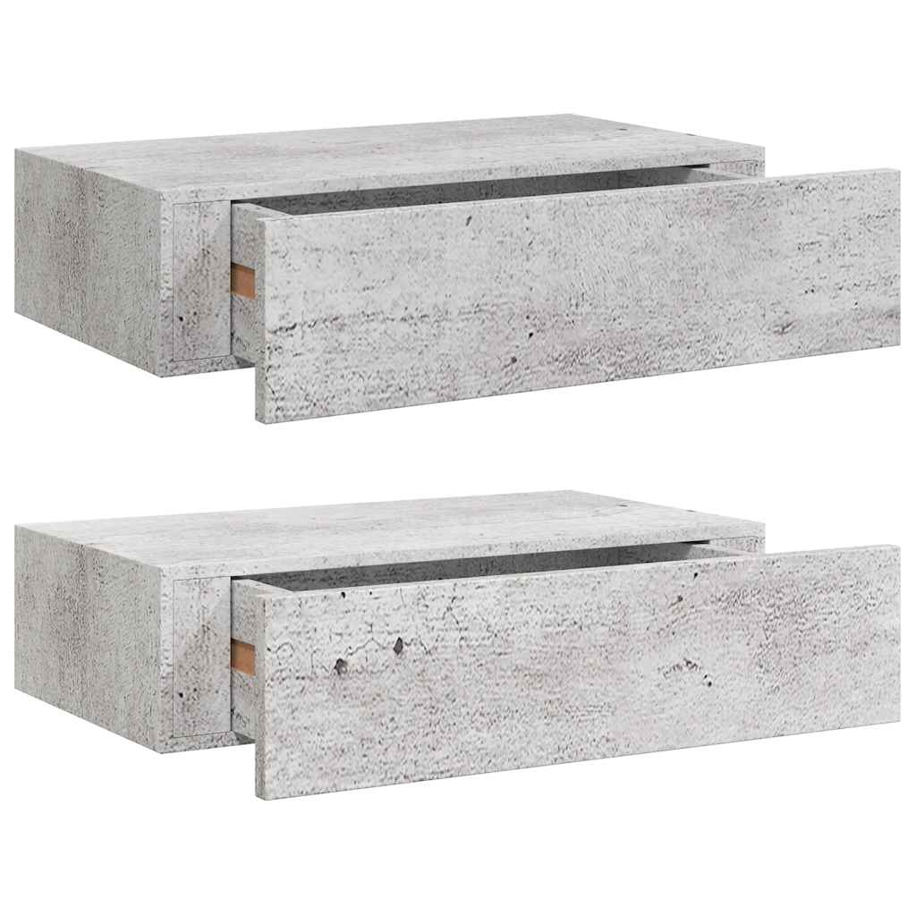 Wandregale mit Schubladen 2 Stk. Betongrau 40x23,5x10 cm MDF
