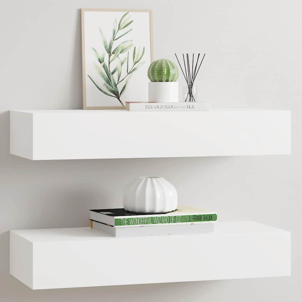 Wandregale mit Schubladen 2 Stk. Weiß 60x23,5x10 cm MDF