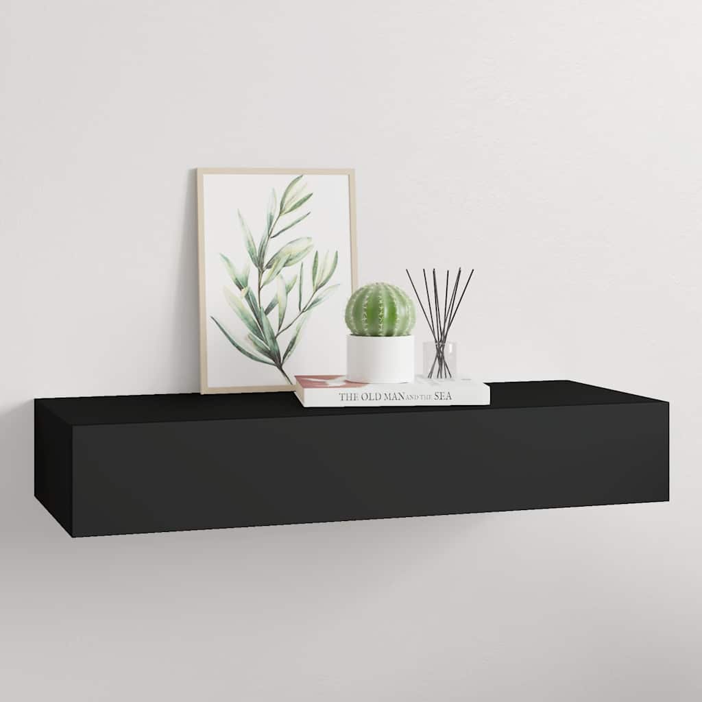 Wandregal mit Schublade Schwarz 60x23,5x10 cm MDF