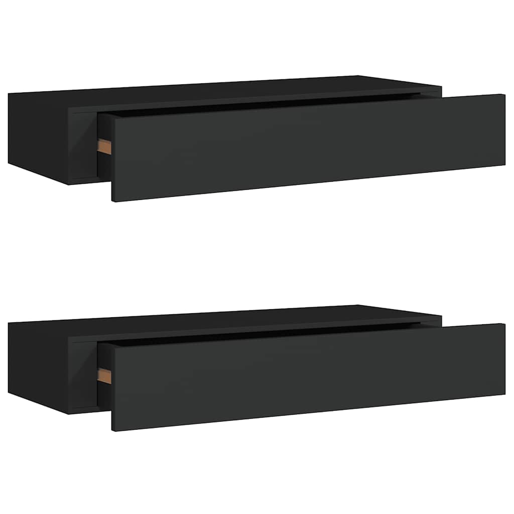 Wandregale mit Schubladen 2 Stk. Schwarz 60x23,5x10 cm MDF
