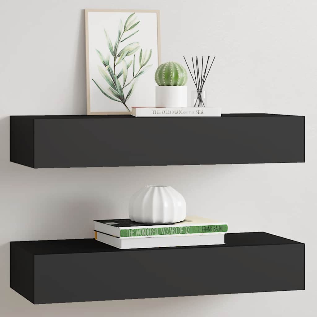 Wandregale mit Schubladen 2 Stk. Schwarz 60x23,5x10 cm MDF