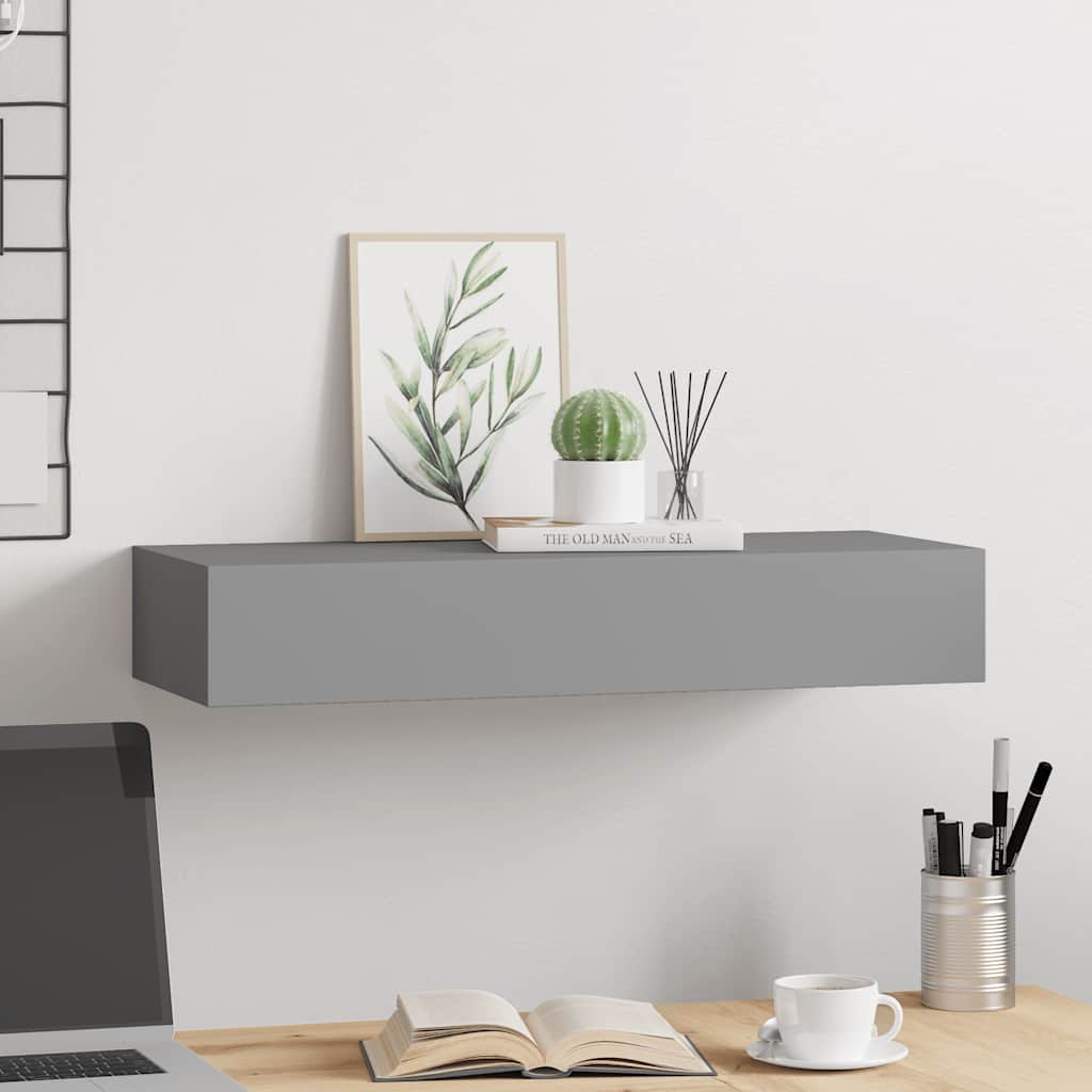 Wandregal mit Schublade Grau 60x23,5x10 cm MDF