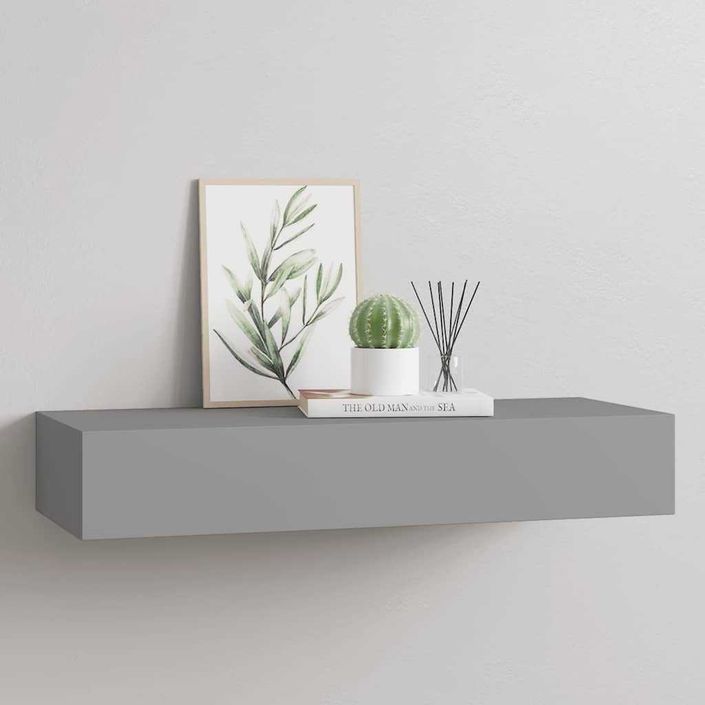 Wandregal mit Schublade Grau 60x23,5x10 cm MDF