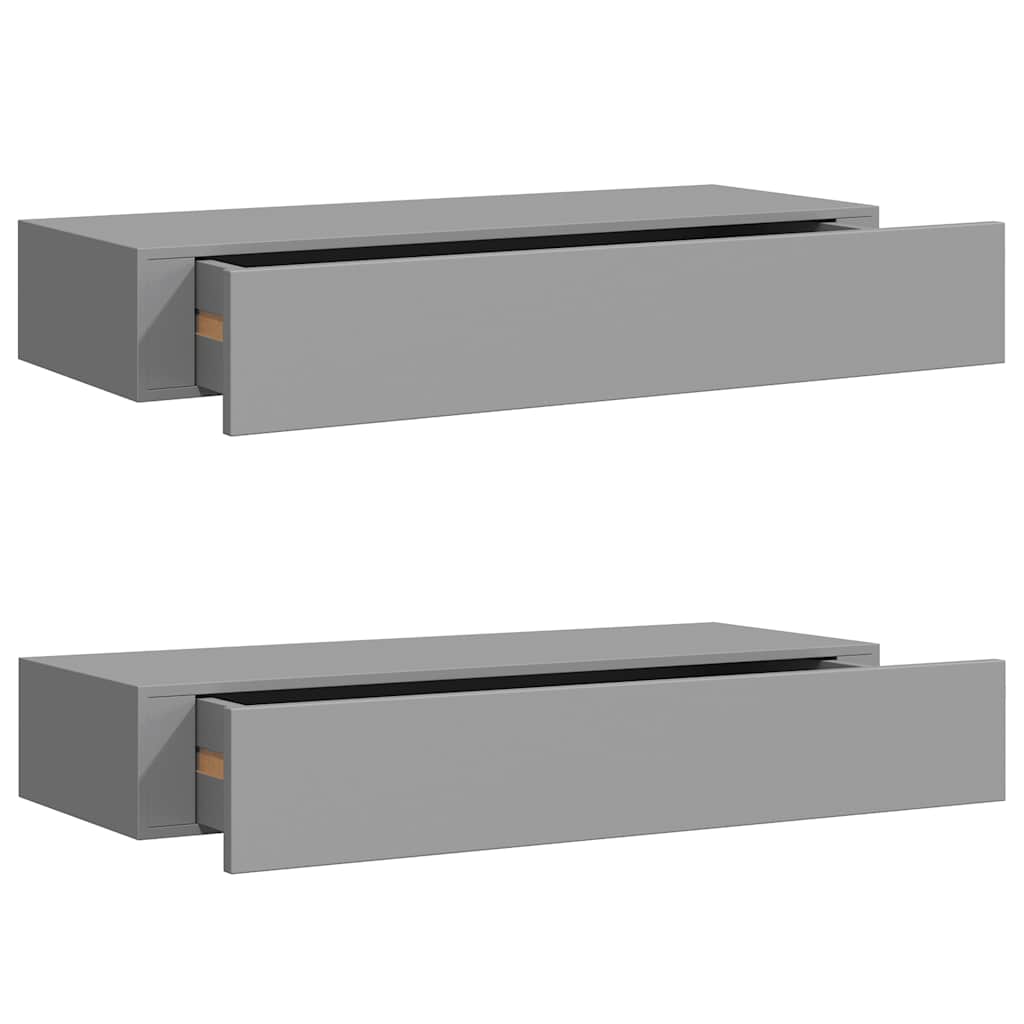 Wandregale mit Schubladen 2 Stk. Grau 60x23,5x10 cm MDF