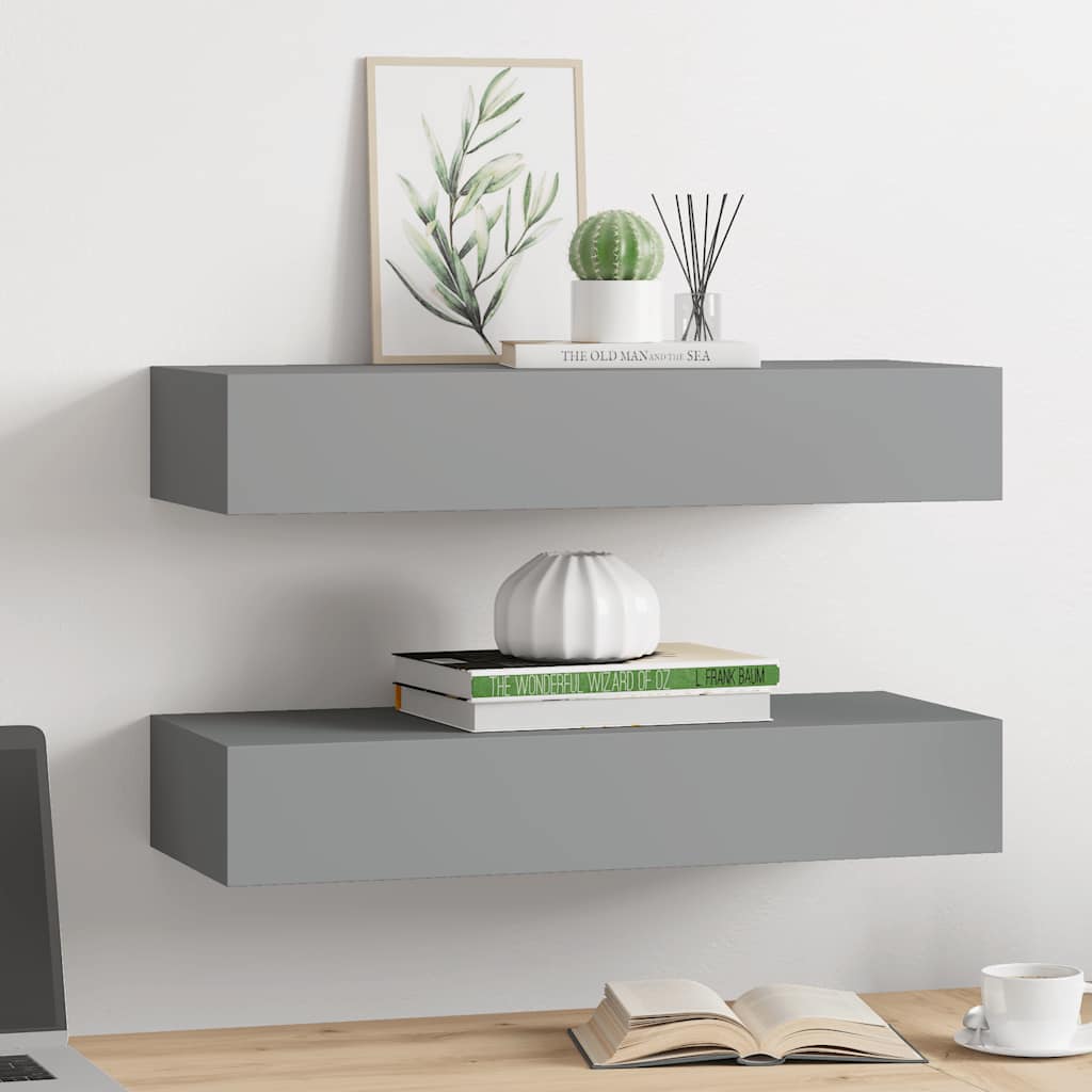 Wandregale mit Schubladen 2 Stk. Grau 60x23,5x10 cm MDF