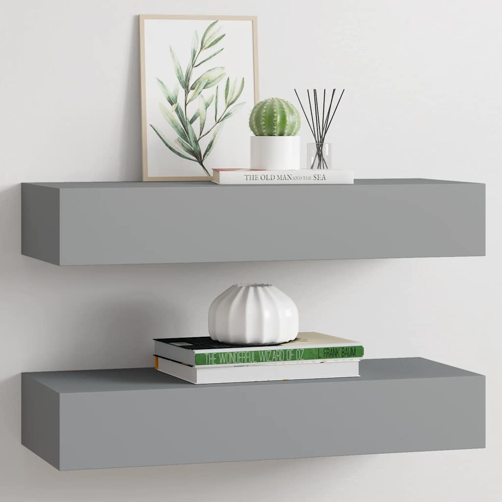 Wandregale mit Schubladen 2 Stk. Grau 60x23,5x10 cm MDF