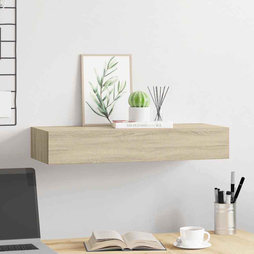 Wandregal mit Schublade Eichen-Optik 60x23,5x10 cm MDF