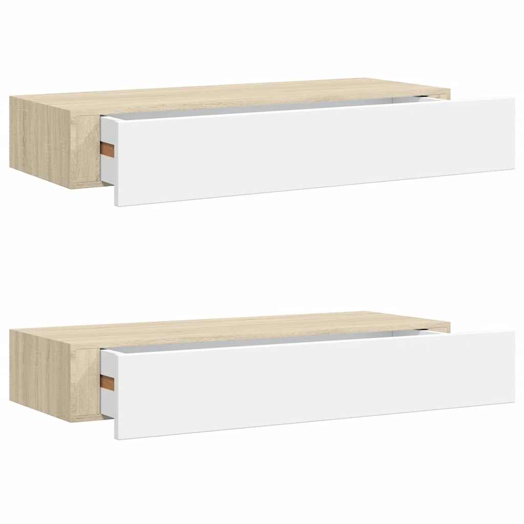 Wandschubladenregale 2 Stk. Eiche und Weiß 60x23,5x10cm MDF