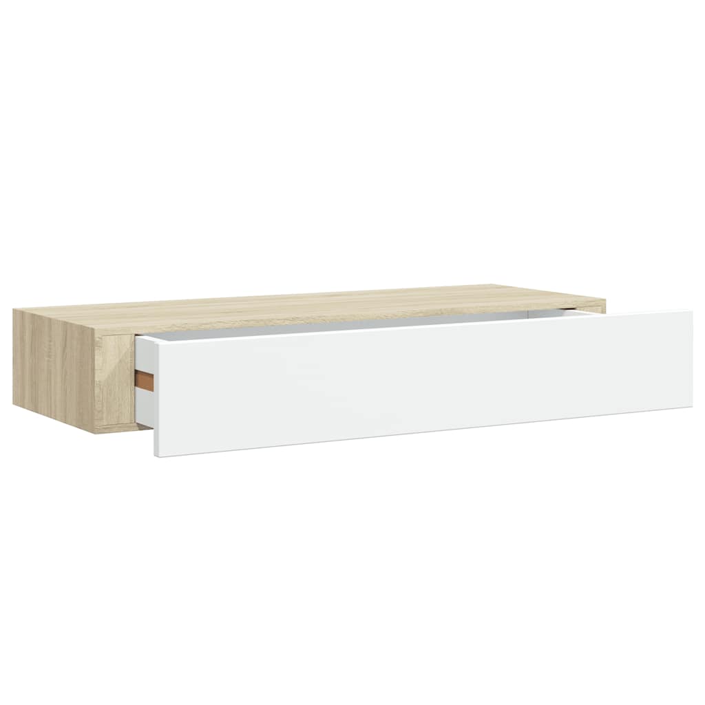 Wandschubladenregale 2 Stk. Eiche und Weiß 60x23,5x10cm MDF