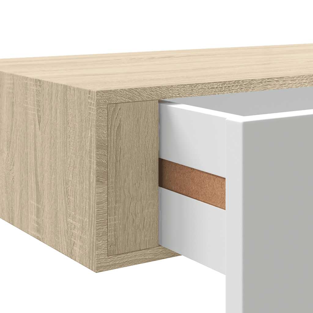 Wandschubladenregale 2 Stk. Eiche und Weiß 60x23,5x10cm MDF