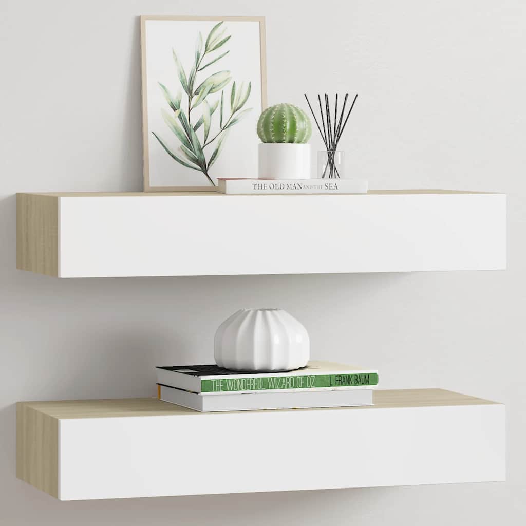 Wandschubladenregale 2 Stk. Eiche und Weiß 60x23,5x10cm MDF