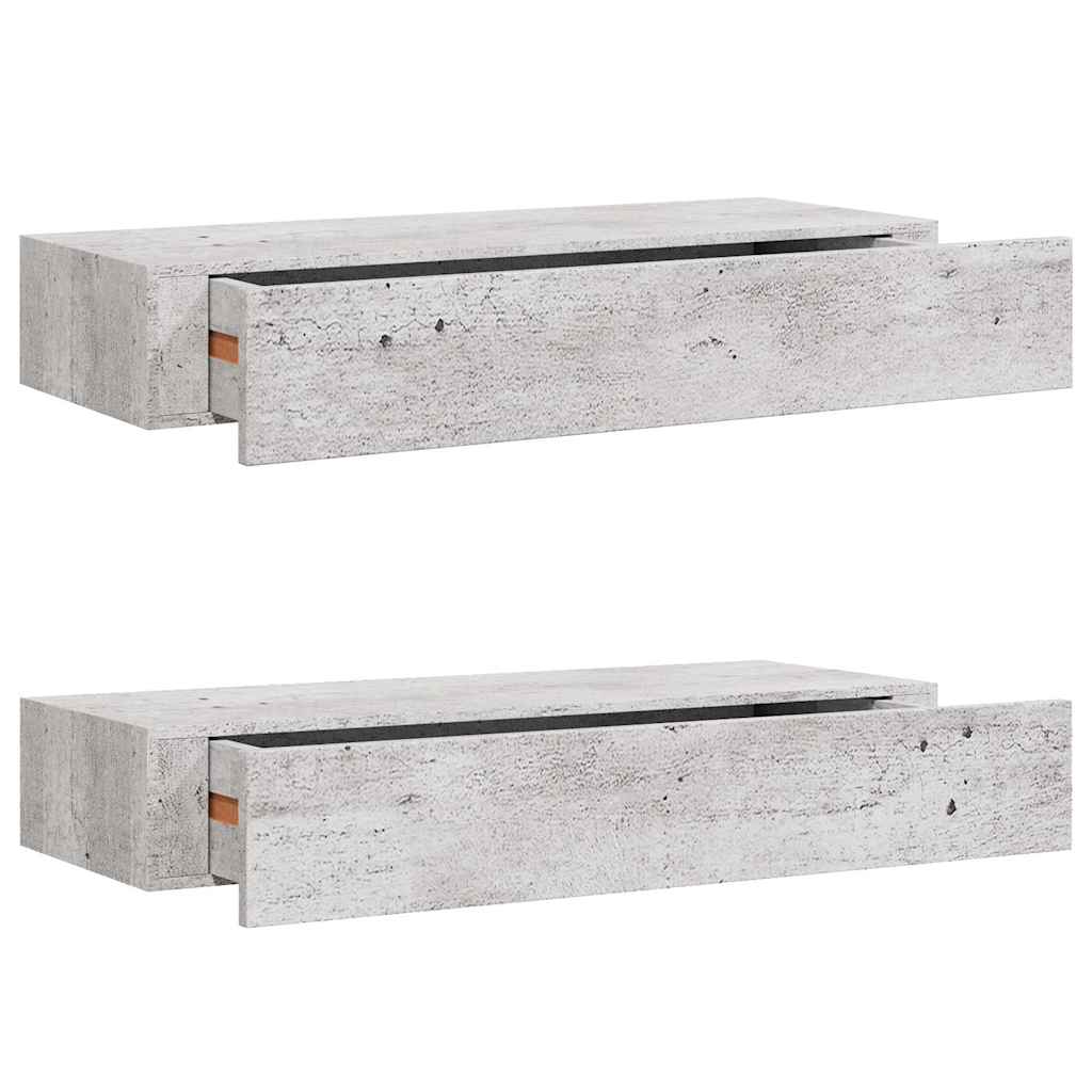 Wandregale mit Schubladen 2 Stk. Betongrau 60x23,5x10 cm MDF