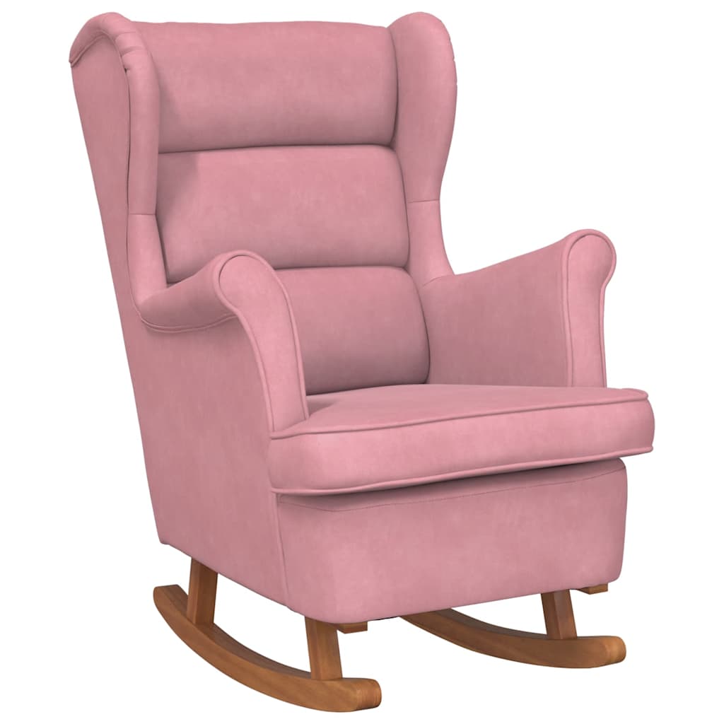 Schaukelstuhl Ohrensessel Rosa Samt und Massivholz