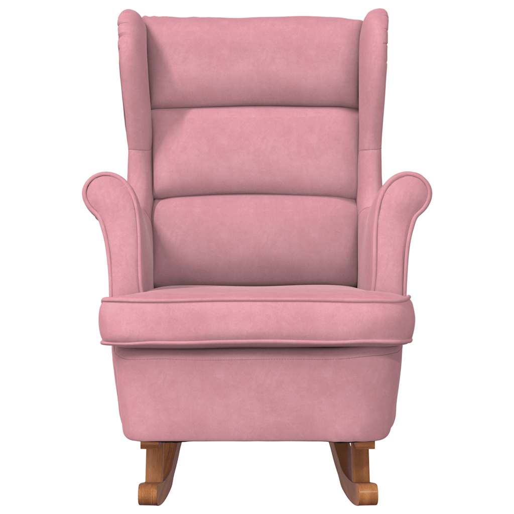 Schaukelstuhl Ohrensessel Rosa Samt und Massivholz