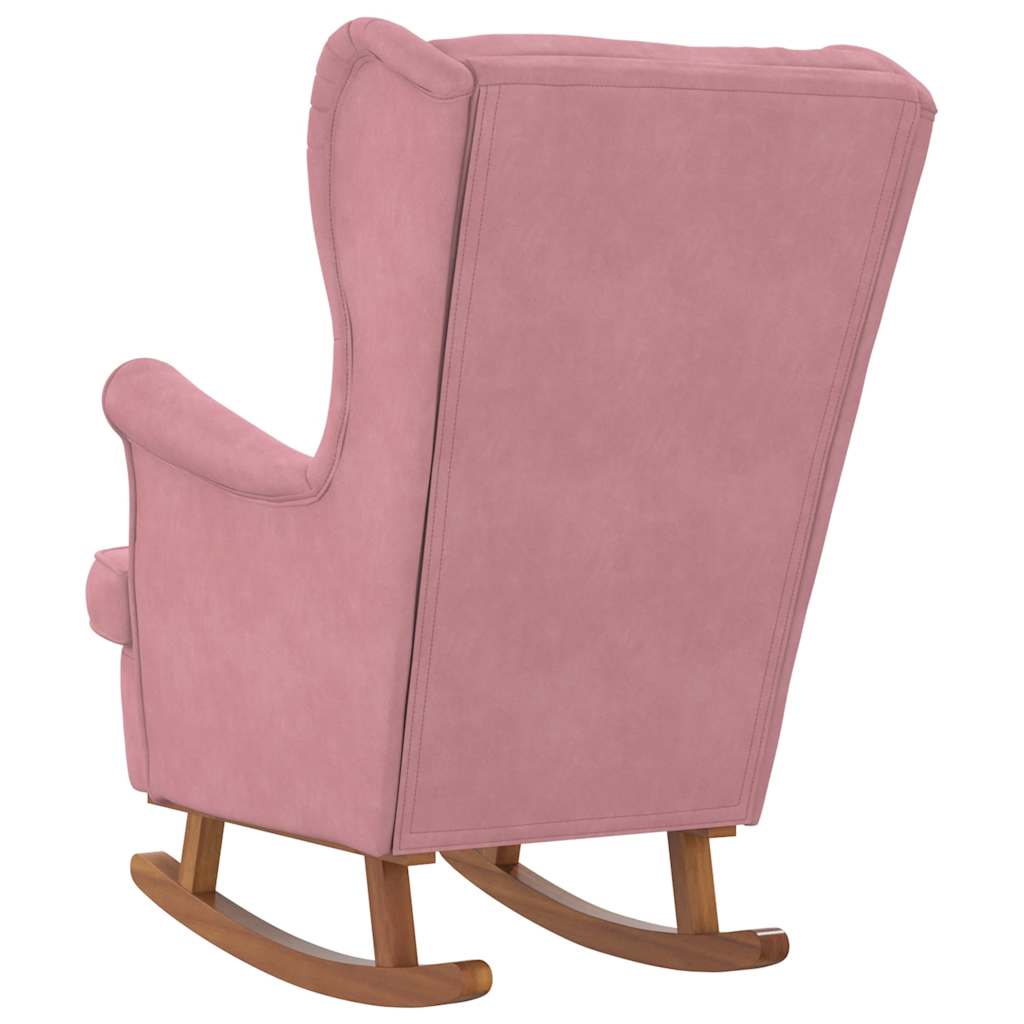 Schaukelstuhl Ohrensessel Rosa Samt und Massivholz