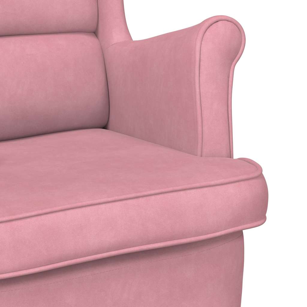 Schaukelstuhl Ohrensessel Rosa Samt und Massivholz