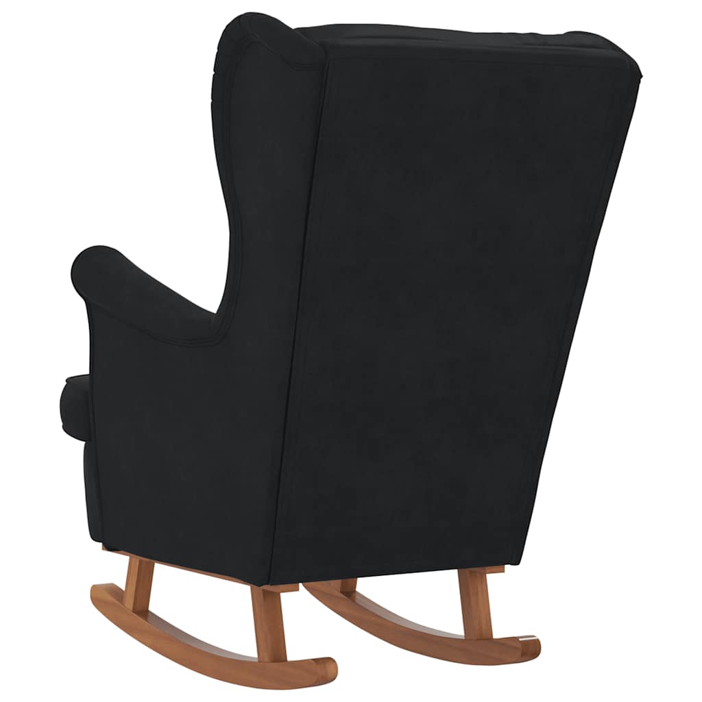 Schaukelstuhl Ohrensessel Schwarz Samt und Massivholz