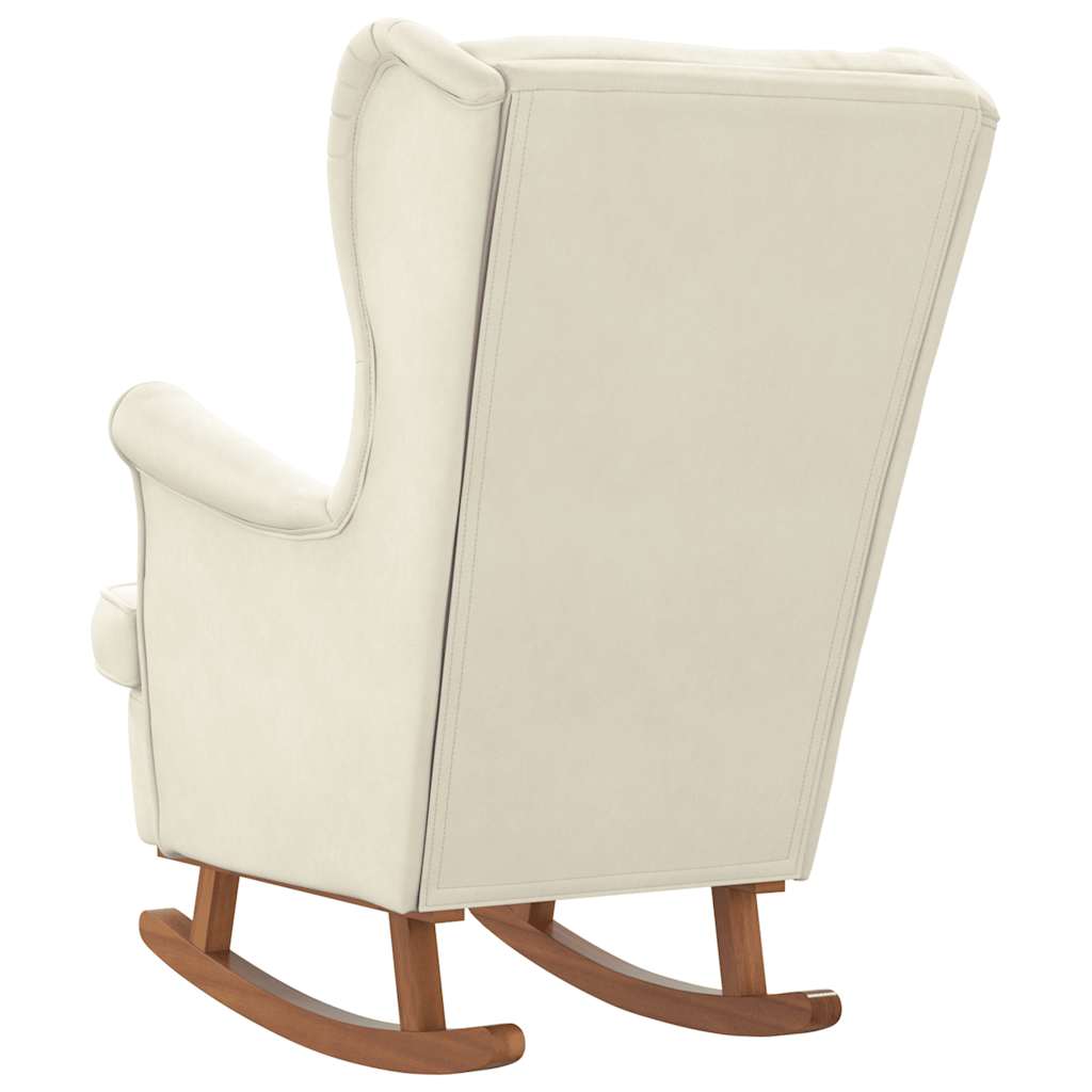 Schaukelstuhl Ohrensessel Creme Samt und Massivholz