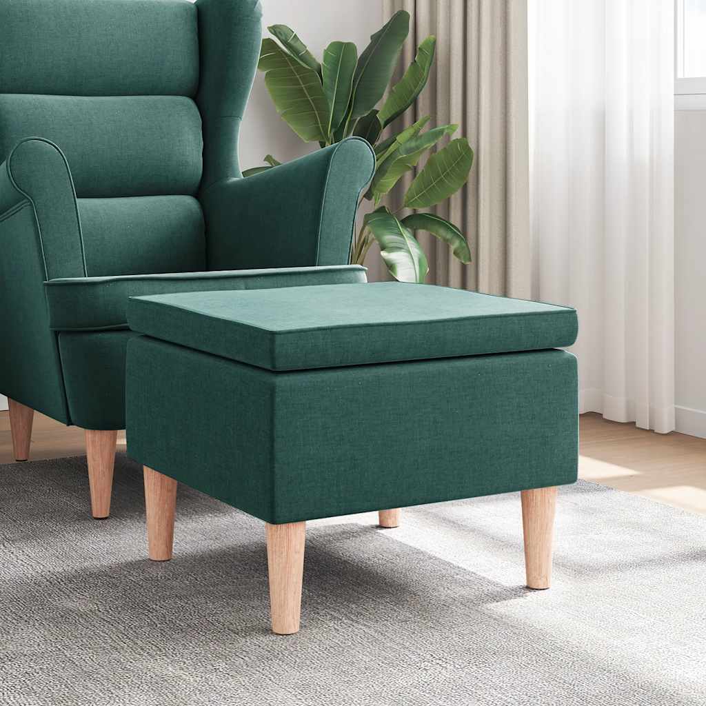 Hocker mit Holzbeinen Dunkelgrün Stoff