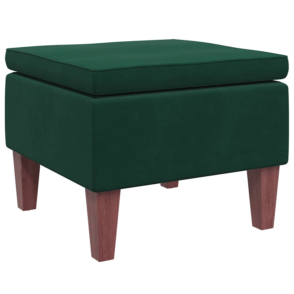Hocker mit Holzbeinen Dunkelgrün Samt