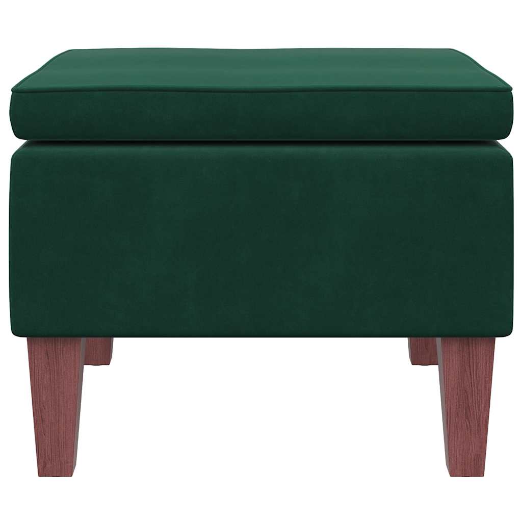 Hocker mit Holzbeinen Dunkelgrün Samt