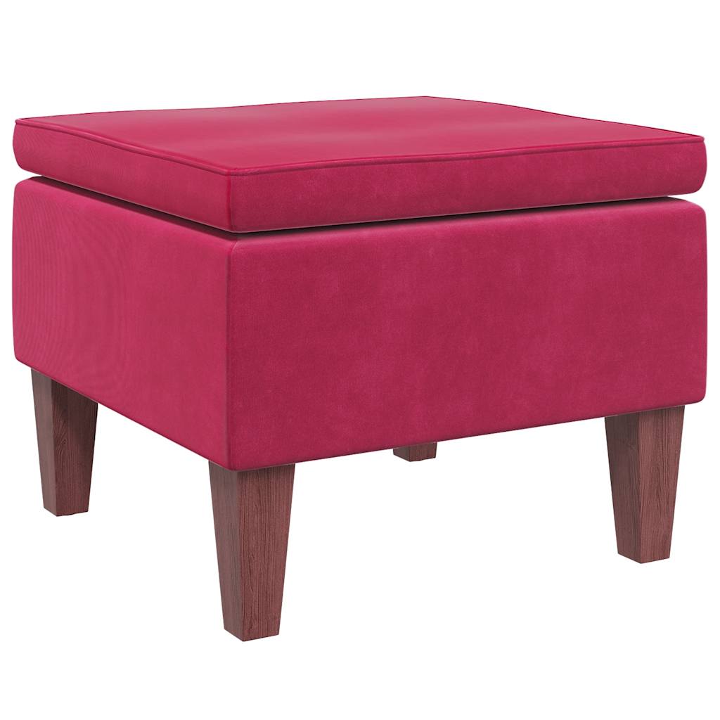 Hocker mit Holzbeinen Weinrot Samt