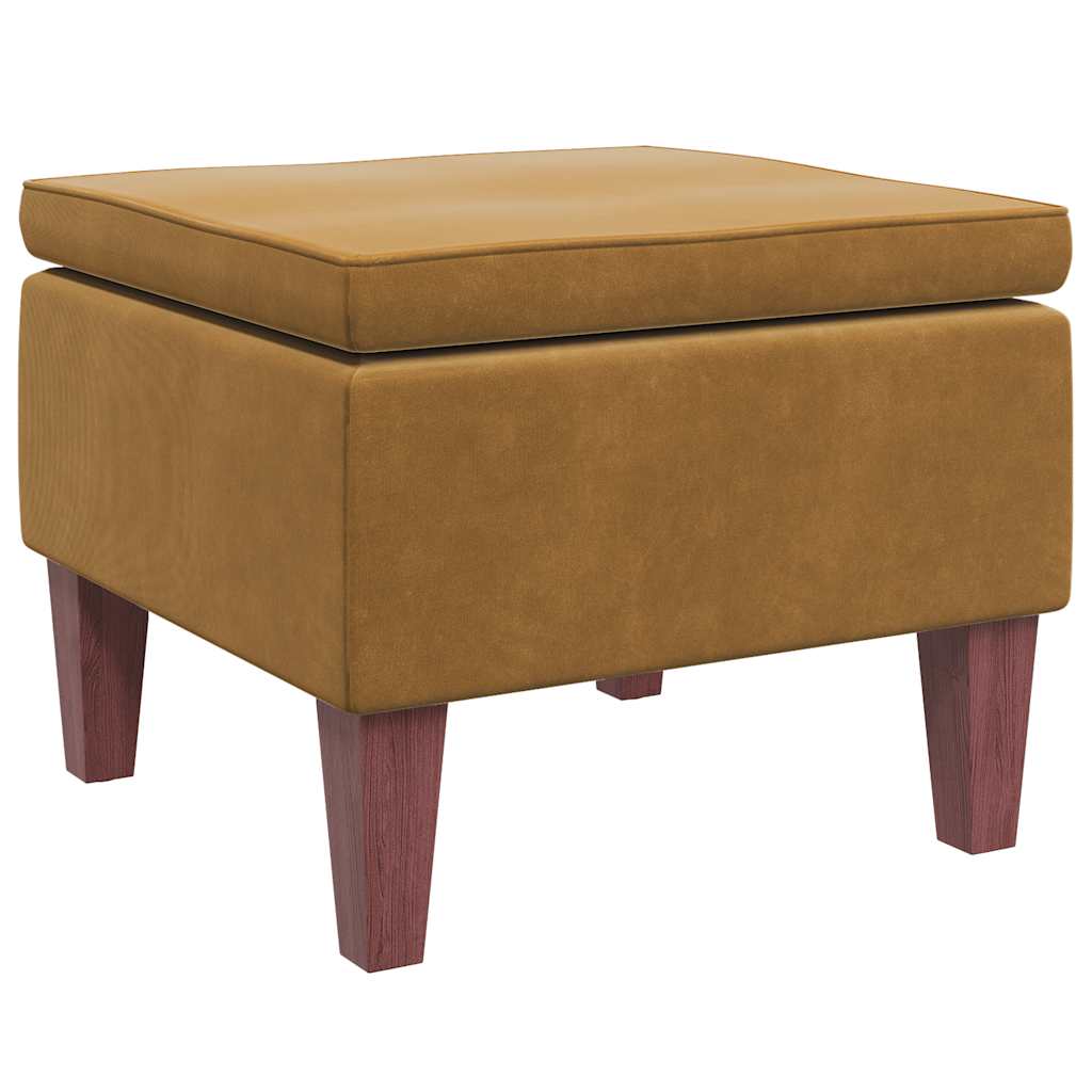 Hocker mit Holzbeinen Braun Samt