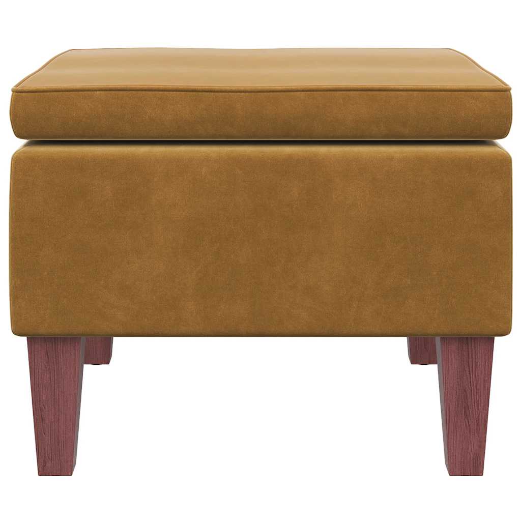 Hocker mit Holzbeinen Braun Samt