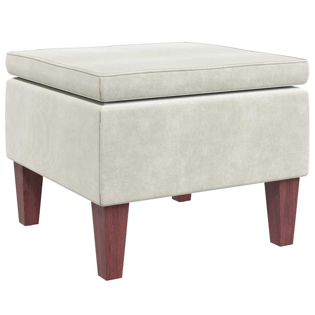 Hocker mit Holzbeinen Creme Samt
