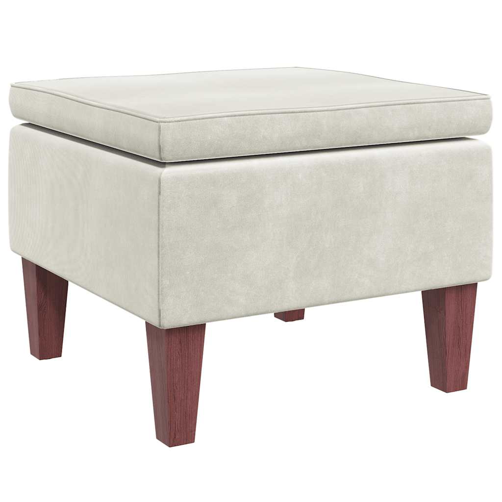 Hocker mit Holzbeinen Creme Samt