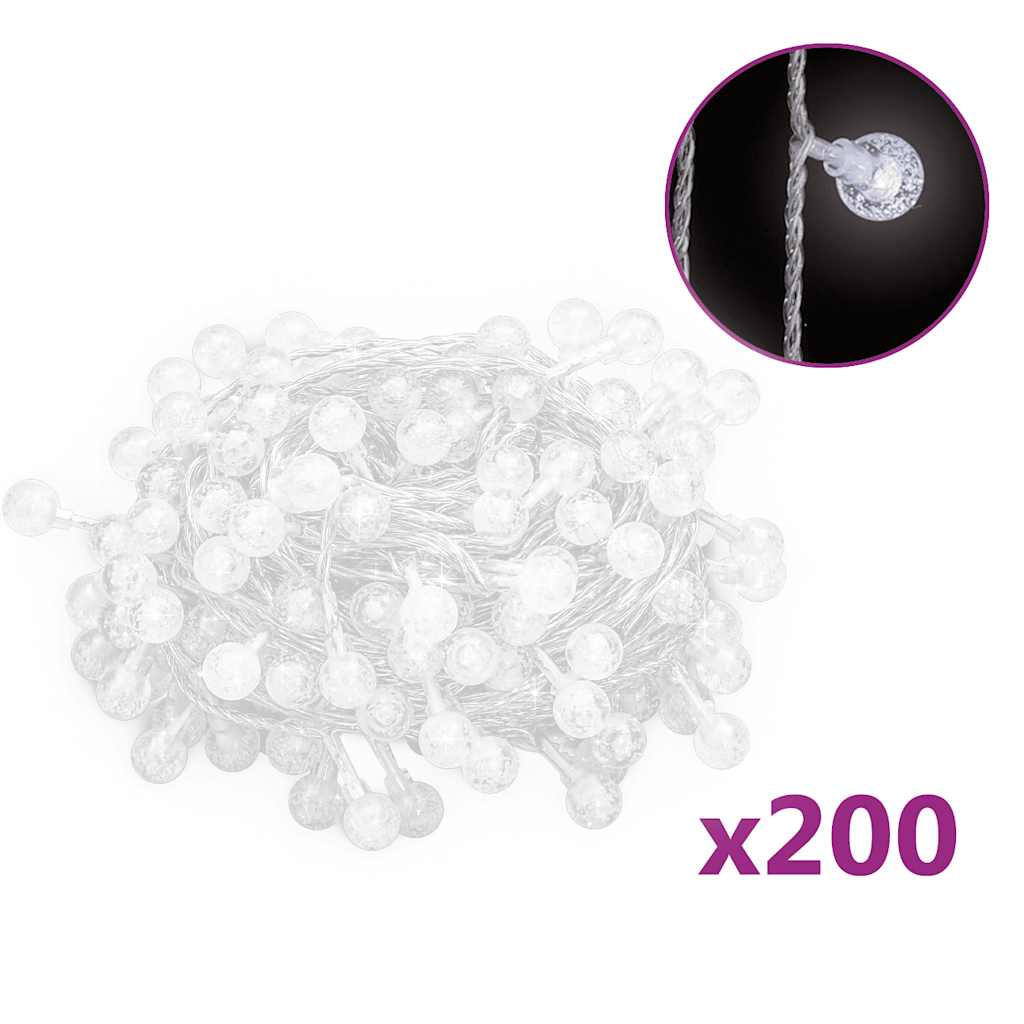 Lichterkette Kugeln 20 m 200 LED Kaltweiß 8 Funktionen