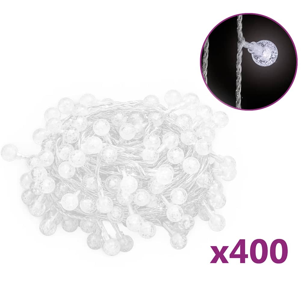 Lichterkette Kugeln 40 m 400 LED Kaltweiß 8 Funktionen