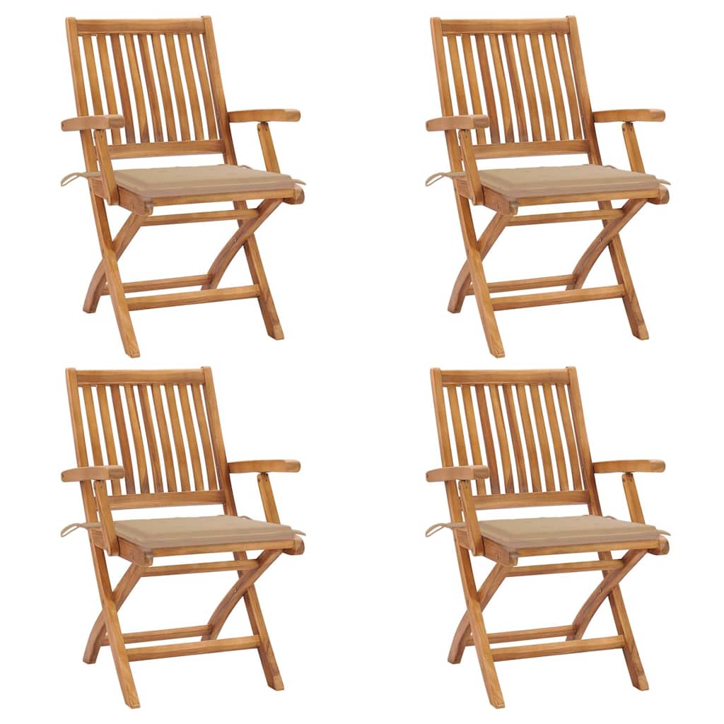 Klappbare Gartenstühle mit Kissen 4 Stk. Massivholz Teak