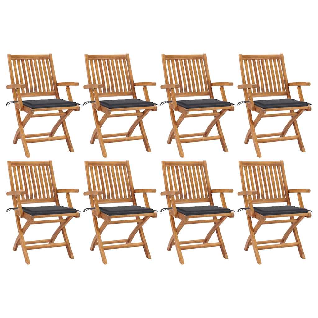 Klappbare Gartenstühle mit Kissen 8 Stk. Massivholz Teak