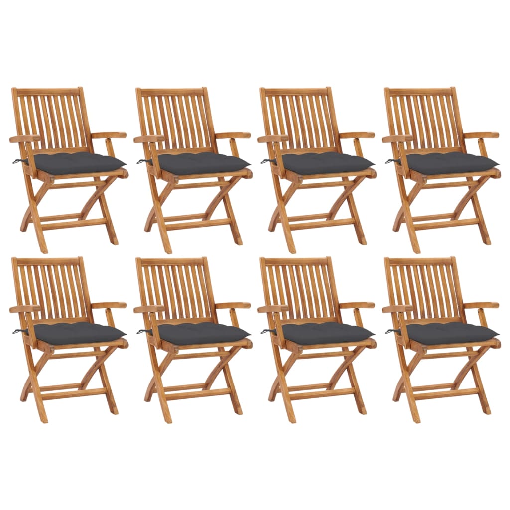 Klappbare Gartenstühle mit Kissen 8 Stk. Massivholz Teak