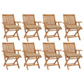 Klappbare Gartenstühle mit Kissen 8 Stk. Massivholz Teak