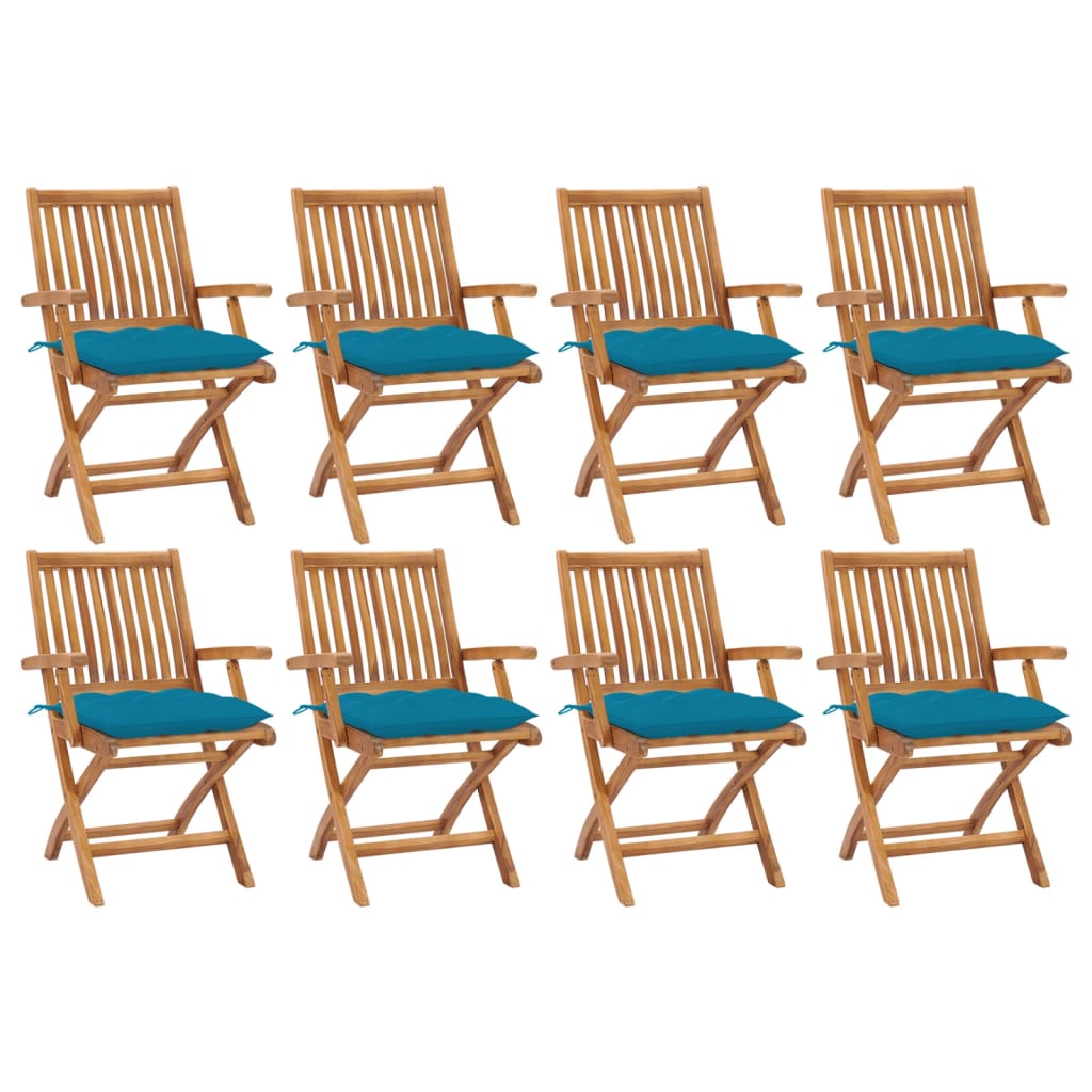 Klappbare Gartenstühle mit Kissen 8 Stk. Massivholz Teak
